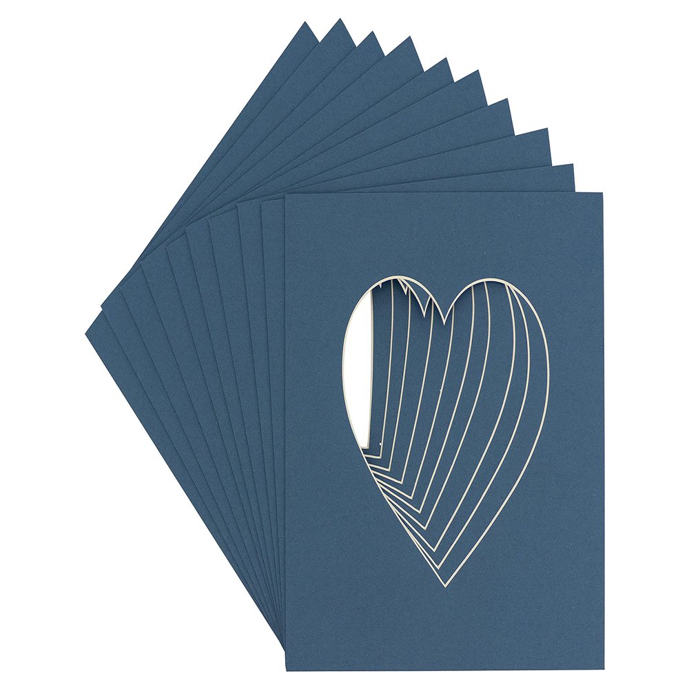 CountryArtHouse Steel Blue Acid Free 7x7 Heart Picture Frame Mat with White Core Bevel Cut for 4x5 Pictures - Fits 7x7 Frame