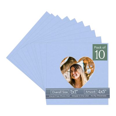 CountryArtHouse Baby Blue Acid Free 7x7 Heart Picture Frame Mat with White Core Bevel Cut for 4x5 Pictures - Fits 7x7 Frame