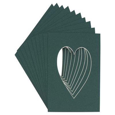 CountryArtHouse Forest Green Acid Free 7x7 Heart Picture Frame Mat with White Core Bevel Cut for 4x5 Pictures - Fits 7x7 Frame