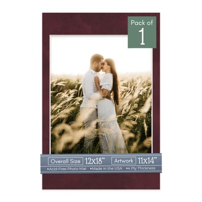 CountryArtHouse Berry Suede Acid Free 12x18 Picture Frame Mats with White Core Bevel Cut for 11x14 Pictures - Fits 12x18 Frame - One Mat