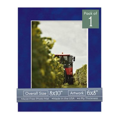 CountryArtHouse Royal Blue Suede Acid Free 8x10 Picture Frame Mats with White Core Bevel Cut for 6x8 Pictures - Fits 8x10 Frame - One Mat - With Bag & Backing
