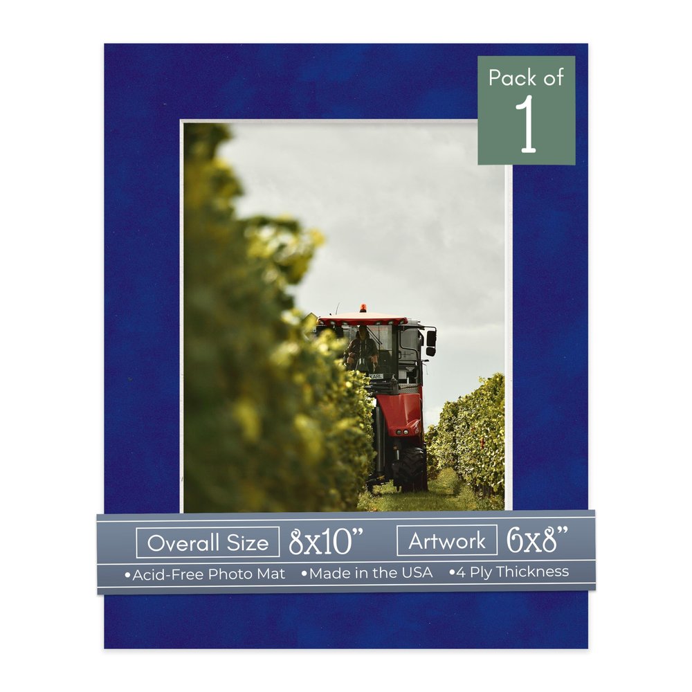 CountryArtHouse Royal Blue Suede Acid Free 8x10 Picture Frame Mats with White Core Bevel Cut for 6x8 Pictures - Fits 8x10 Frame - One Mat - With Bag & Backing