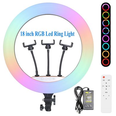 18" Digital RGB LED Dimmable Ring Light with 70" Tripod Stand, Remote Control and Mirror - Compatible with Phones & Cameras