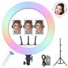 18" Digital RGB LED Dimmable Ring Light with 70" Tripod Stand, Remote Control and Mirror - Compatible with Phones & Cameras view 2
