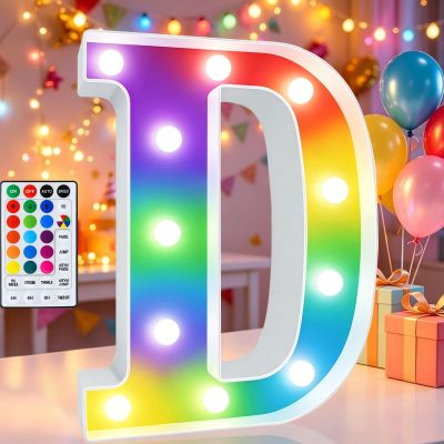 LED Marquee Letter Lights, 18 Colors Changing Light Up Letters with Remote, RGB Alphabet Letters Sign for Girls Boys Gift Birthday Party Night Light Bedroom Wedding Christmas Decor-Colorful D