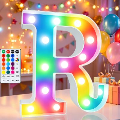 LED Marquee Letter Lights, 18 Colors Changing Light Up Letters with Remote, RGB Alphabet Letters Sign for Girls Boys Gift Birthday Party Night Light Bedroom Wedding Christmas Decor-Colorful R