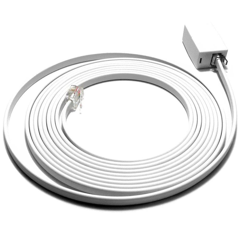 10 Feet Phone Extension Cord for Landline Telephones High End Quality RJ11 Phone Cable Pure Copper 50 Micron Gold Contacts Strong Thick Outer Jacket (White, 10 FT)