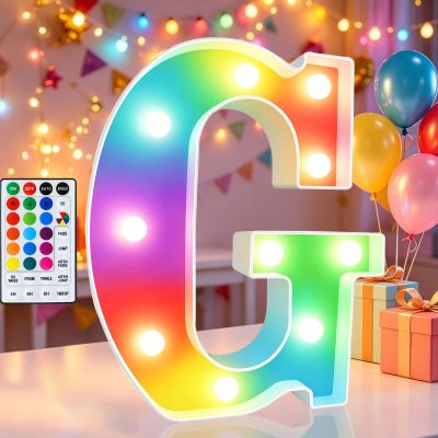 LED Marquee Letter Lights, 18 Colors Changing Light Up Letters with Remote, RGB Alphabet Letters Sign for Girls Boys Gift Birthday Party Night Light Bedroom Wedding Christmas Decor-Colorful G