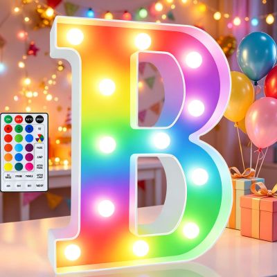 LED Marquee Letter Lights, 18 Colors Changing Light Up Letters with Remote, RGB Alphabet Letters Sign for Girls Boys Gift Birthday Party Night Light Bedroom Wedding Christmas Decor-Colorful B