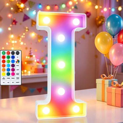 LED Marquee Letter Lights, 18 Colors Changing Light Up Letters with Remote, RGB Alphabet Letters Sign for Girls Boys Gift Birthday Party Night Light Bedroom Wedding Christmas Decor-Colorful I