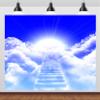 CORFOTO Fabric 10x6.5ft Heaven Backdrop Photography Holy Jesus Gospel Clouds Stairs Celestial Heaven Sent Baby Shower Birthday Party Banner Church Prayer Easter Religion Funeral Photo Background view 1