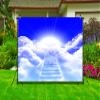 CORFOTO Fabric 10x6.5ft Heaven Backdrop Photography Holy Jesus Gospel Clouds Stairs Celestial Heaven Sent Baby Shower Birthday Party Banner Church Prayer Easter Religion Funeral Photo Background view 2