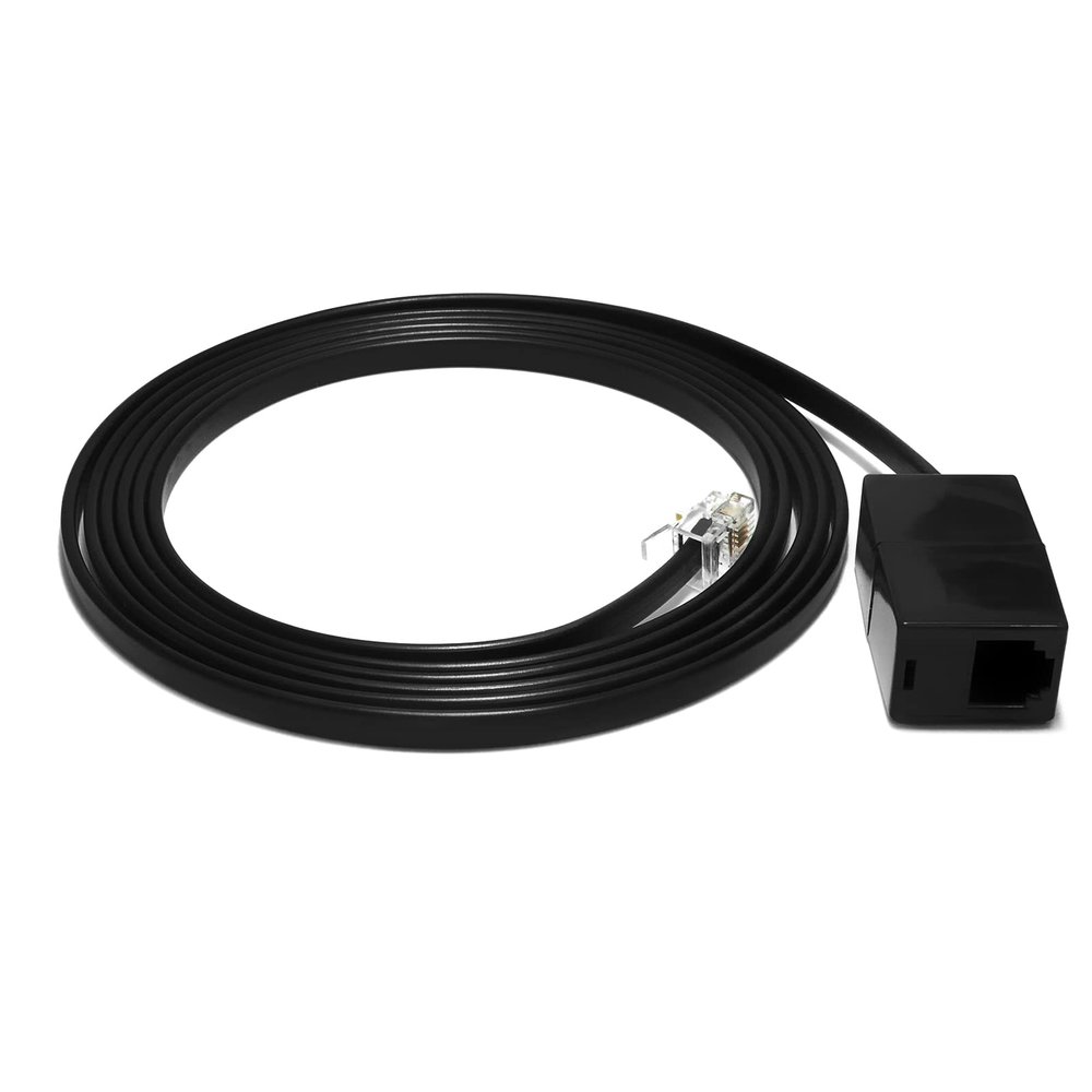 6 Feet Phone Extension Cord for Landline Telephones  High End Quality RJ11 Phone Cable  Pure Copper  50 Micron Gold Contacts  Strong Thick Outer Jacket (Black, 6 FT)