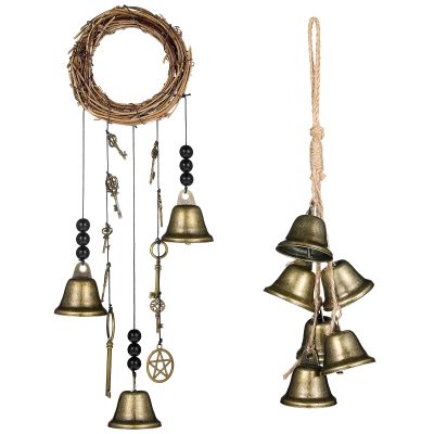 Maitys 2 Pieces Witch Bells for Door Knob for Protection, 11.8 & 9.8 Inch Handmade Witch Bells, Magic Home Protection Bell, Vintage Boho Witchy Door Knocker, Wiccan Gifts for Home Blessing