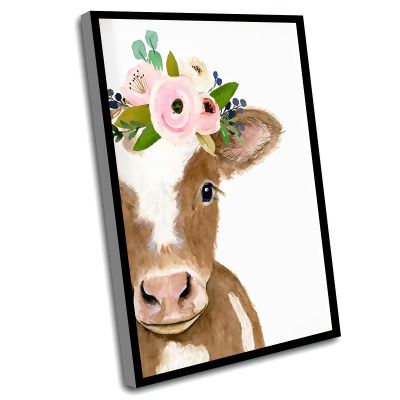 Boys Room Decor,Nursery Room Decoration,Cow Painting Nursery Print Cow Decor Flower Crowned Brown Calf Farm Nursery Decor Nursery Prints,Nursery Animal Print Farmhouse Decor,16x24 Inch Framed Wall Art