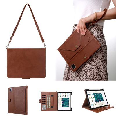 2021 iPad Pro 12.9" Handbag Case, MVRYCE PU Leather Protective Cover Multi-Function Folio Stand Cover with Card Slots/Pen Holder Compatible with 2018/2020/2021 iPad Pro 12.9 inch, Brown