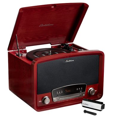 Electrohome Kingston 7-in-1 Vintage Vinyl Record Player - 3-Speed Turntable Bluetooth AM/FM Radio CD Aux in RCA/Headphone Out Vinyl/CD to MP3 Recording & USB Playback with Vinyl Record Cleaning Kit