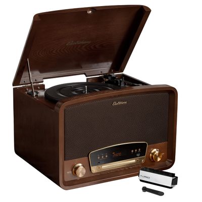 Electrohome Kingston 7-in-1 Vintage Vinyl Record Player - 3-Speed Turntable Bluetooth AM/FM Radio CD Aux in RCA/Headphone Out Vinyl/CD to MP3 Recording & USB Playback with Vinyl Record Cleaning Kit