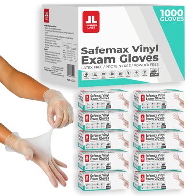 London Labs Medical Clear Vinyl Gloves, (Case of 1000) Powder Free & Latex Free, Disposable, Food Safe (Small)
