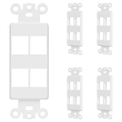 ENERLITES 4-Port Keystone RJ45 Wall Plate Adapter, Multimedia Insert for Decorator Wall Plate, Cat7 Cat6 Cat5 Compatible, for Voice/Data & Audio/Video Multimedia Modules, 6264-W-5PCS, White, 5 pack