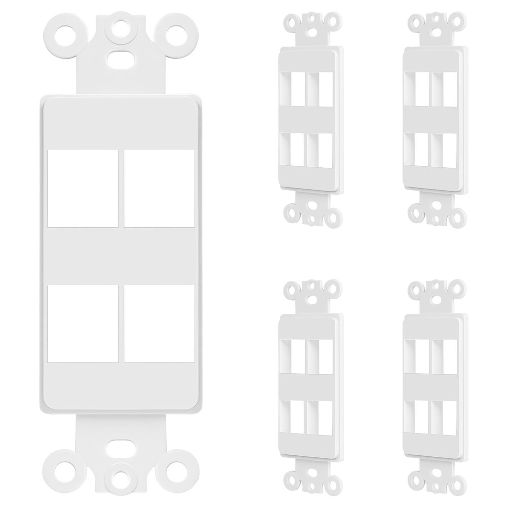 ENERLITES 4-Port Keystone RJ45 Wall Plate Adapter, Multimedia Insert for Decorator Wall Plate, Cat7 Cat6 Cat5 Compatible, for Voice/Data & Audio/Video Multimedia Modules, 6264-W-5PCS, White, 5 pack