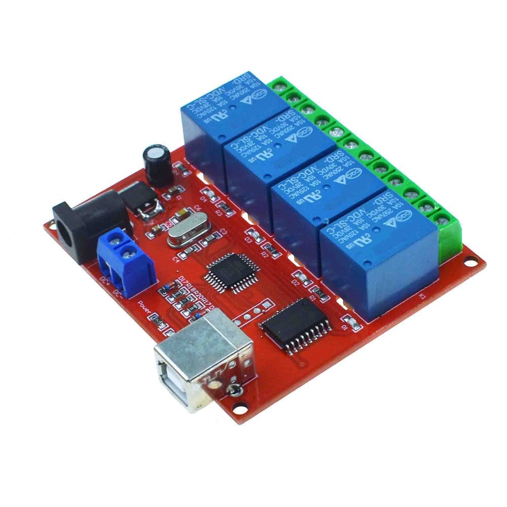 1/2/4/8-Channel 10A PC USB Control Switch Relay Module Free Drive Programmable Computer Control Computer USB Control Switch Driver PC Intelligent Controller (24V 4-Channel)