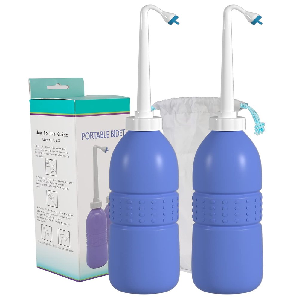 Hibbent 2 Pack 620ml Travel Bidet Bottle, Portable Bidet Sprayer Handheld Bidet, Portable Bidet for Travel Bag with Extra Long Pointed Nozzle Spray, Toilet Bidet Shower, Bathroom Bidet Spray, Purple