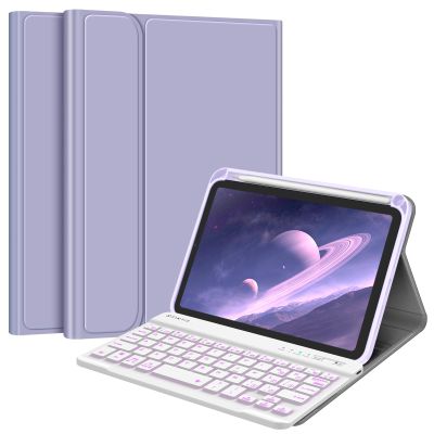 FINTIE Keyboard Case for iPad mini (A17 Pro) 7th Generation 2024 / iPad mini 6th Gen 8.3 Inch, Soft TPU Back Cover with Magnetically Detachable Wireless Bluetooth Keyboard, Backlight/Lilac Purple