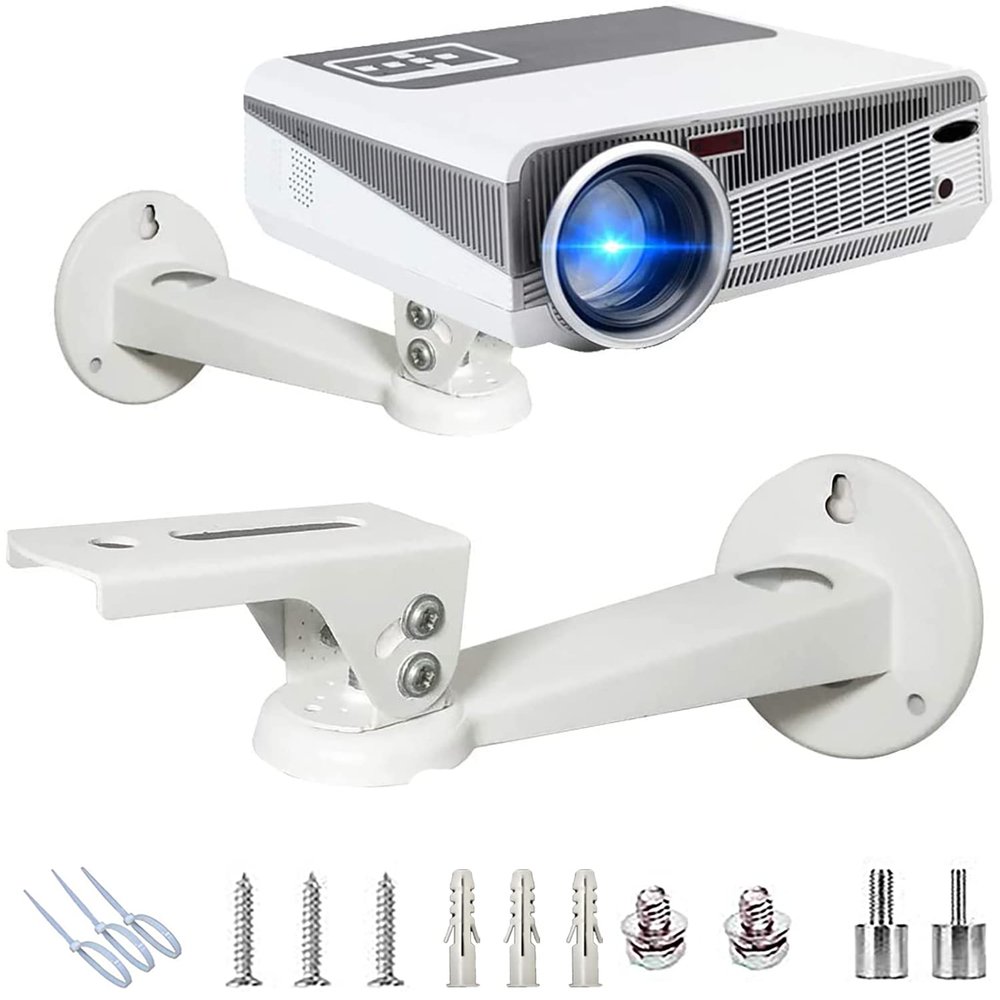 2-Be-Best Universal Projector Wall Mount Angle Adjustable 360Rotatable 11.5 lbs Load 7.9 in Length Projector Hanger with Mounting Screw Thread Adapters White as Mini Projector Camera Camcorder Mount