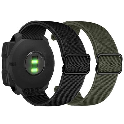 Abanen 22mm Elastic Watch Bands for Garmin Instinct 3 45mm / Instinct 2 Solar, Soft Stretchy Nylon Ultra-light Wristband Strap for Instinct E 45mm / Crossover Solar (Black + Green)