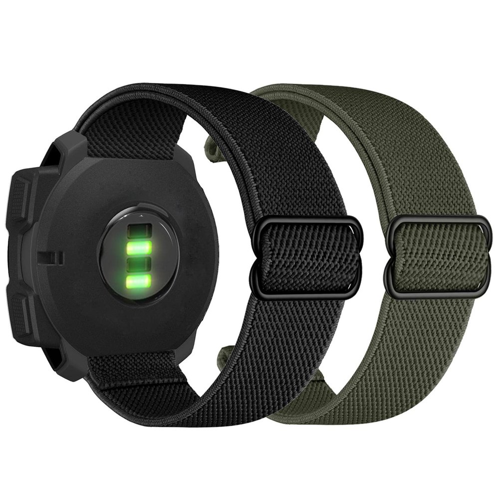 Abanen 22mm Elastic Watch Bands for Garmin Instinct 3 45mm / Instinct 2 Solar, Soft Stretchy Nylon Ultra-light Wristband Strap for Instinct E 45mm / Crossover Solar (Black + Green)