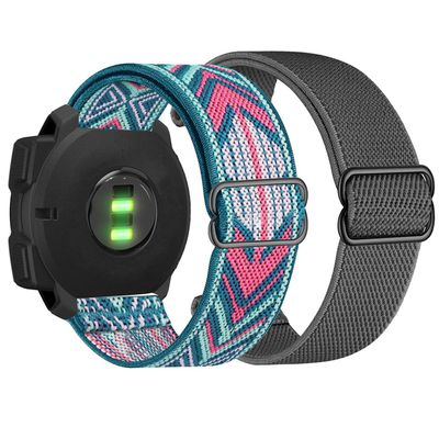 Abanen 22mm Elastic Watch Bands for Garmin Instinct 3 45mm / Instinct 2 Solar, Soft Stretchy Nylon Ultra-light Wristband Strap for Instinct E 45mm / Crossover Solar (Grey + Pink Blue)