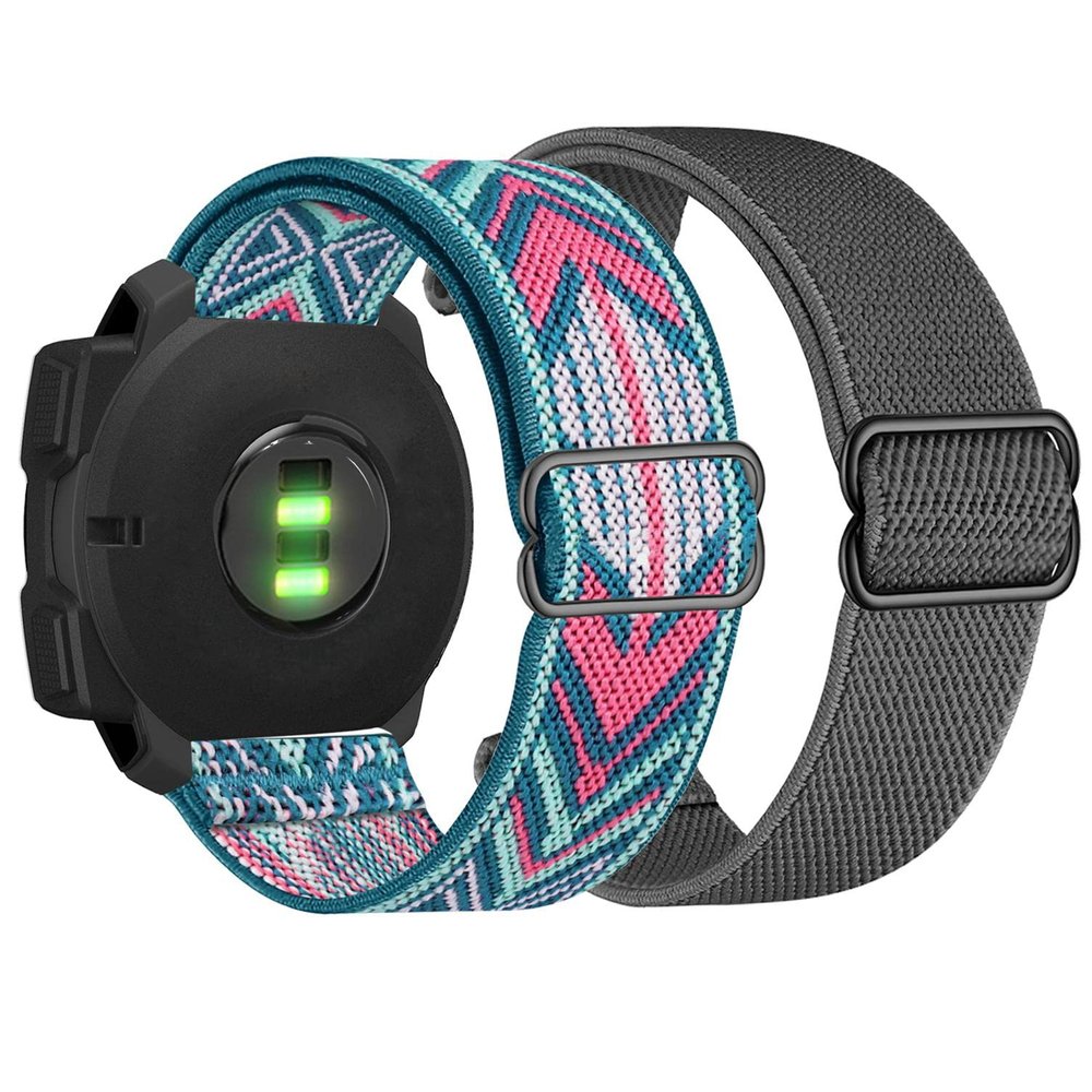 Abanen 22mm Elastic Watch Bands for Garmin Instinct 3 45mm / Instinct 2 Solar, Soft Stretchy Nylon Ultra-light Wristband Strap for Instinct E 45mm / Crossover Solar (Grey + Pink Blue)