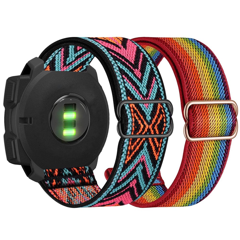 Abanen 22mm Elastic Watch Bands for Garmin Instinct / Instinct 2 Solar, Soft Stretchy Nylon Ultra-light Wristband Strap for Garmin Instinct Crossover Solar, Instinct Tactical/Esports (Rainbow + Black