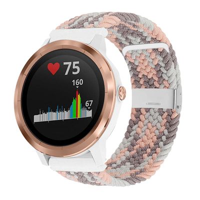 Abanen for Garmin Vivoactive 5 / Venu Sq/Venu 2 Plus Braided Loop Watch Bands, 20mm Elastic Soft Stretchy Nylon Wristband Strap with Adjustable Clasp for Garmin Vivomove 3,Vivoactive 3 (Grey Pink)