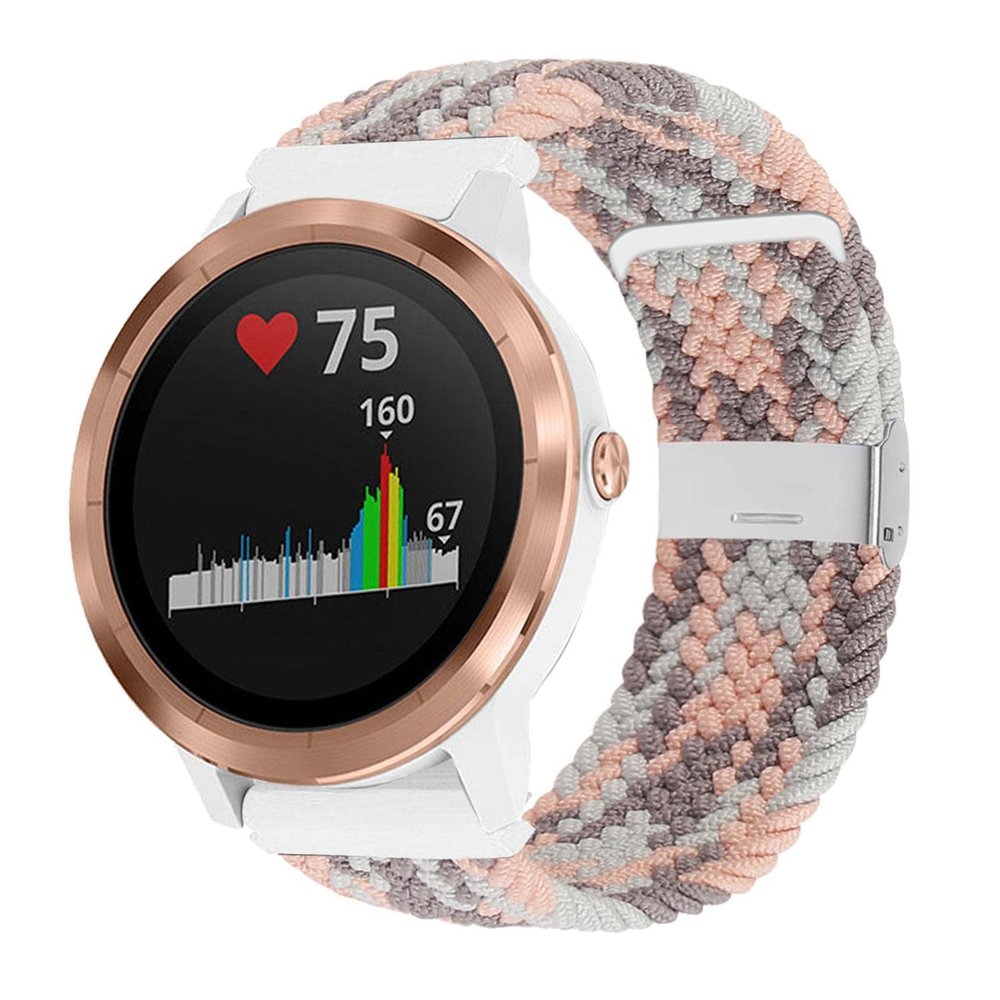 Abanen for Garmin Vivoactive 5 / Venu Sq/Venu 2 Plus Braided Loop Watch Bands, 20mm Elastic Soft Stretchy Nylon Wristband Strap with Adjustable Clasp for Garmin Vivomove 3,Vivoactive 3 (Grey Pink)