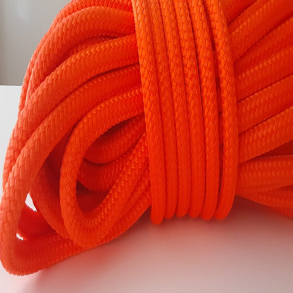 3/8 x 100 ft. Double Braid-Yacht Braid Polyester Rope. Bright Orange