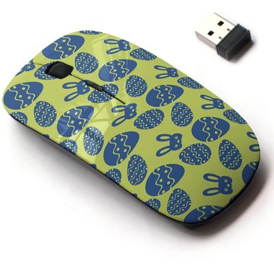 2.4G Wireless Mouse with Cute Pattern Design for All Laptops and Desktops with Nano Receiver - Easter Eggs Rabbit Blue