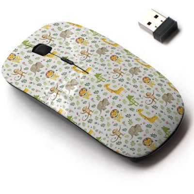 2.4G Wireless Mouse with Cute Pattern Design for All Laptops and Desktops with Nano Receiver - Baby Lion Giraffe