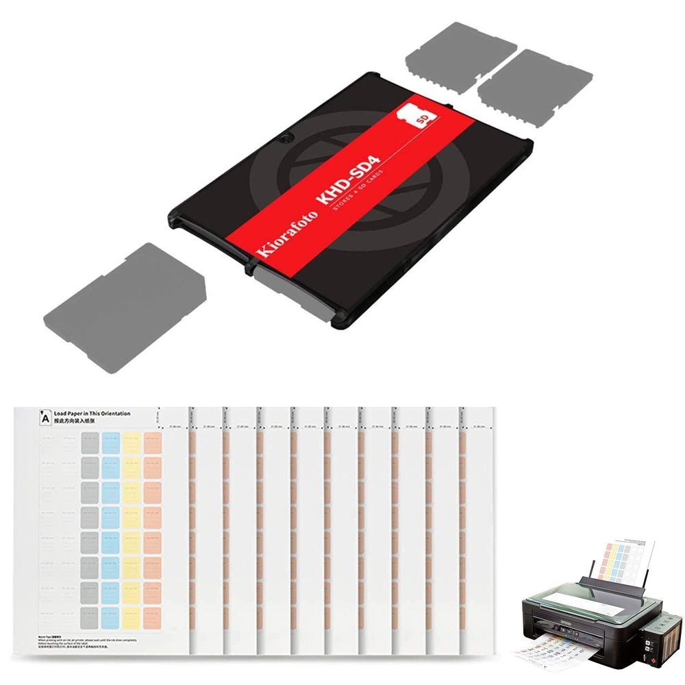 4 Slots Memory Card Storage Case + 480 Counts Printable Card Labels: Case for Storage 4 Memory Card and 480 Counts Memory Card Labels