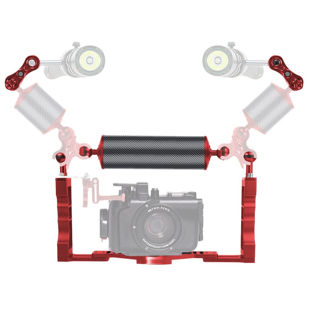 BGNing SLR Underwater Triangle Tray Stabilizer Action Camera Diving Cage Rig Bracket Handgrip Buoyancy Float Arm Mount Combo (10inch Red Combo B)