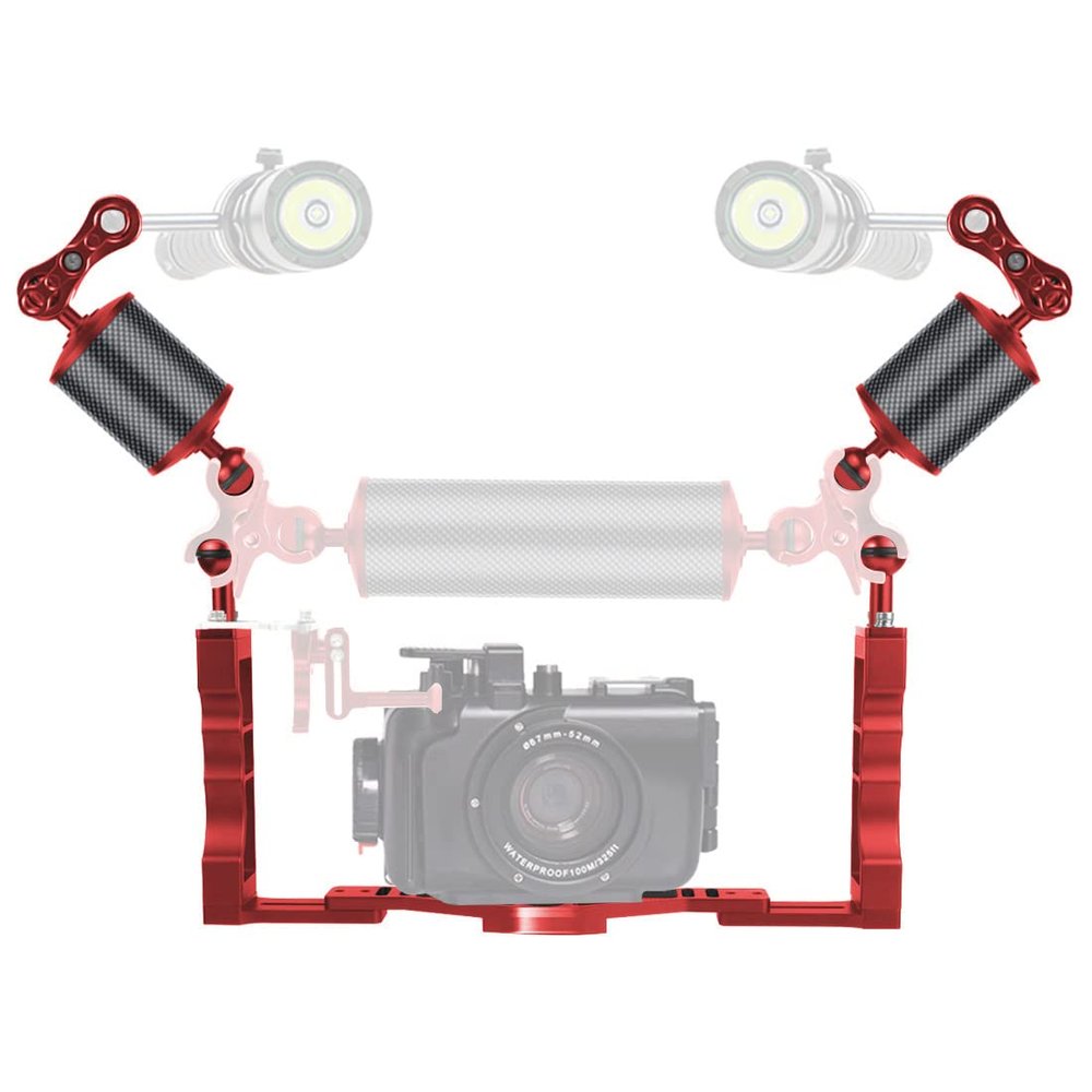 BGNing SLR Underwater Triangle Tray Stabilizer Action Camera Diving Cage Rig Bracket Handgrip Buoyancy Float Arm Mount Combo (5inch Red Combo A)