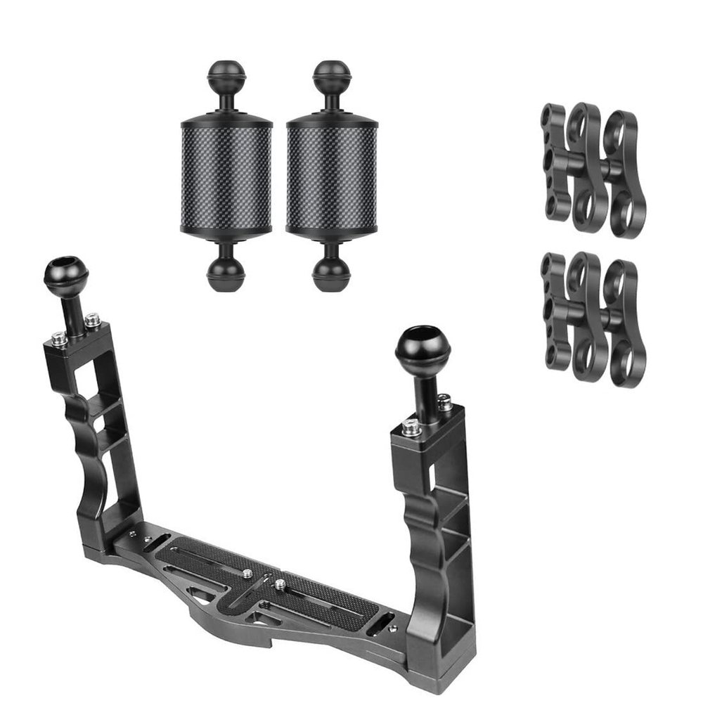BGNing SLR Underwater Triangle Tray Stabilizer Action Camera Diving Cage Rig Bracket Handgrip Buoyancy Float Arm Mount Combo (5inch Black Combo A)