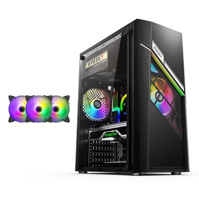 Computer Cases,Mid- Tower PC Gaming Case ATX/M-ATX/ITX- Front I/O USB 3. 0 Port - Acrylic Glass Side Panel - Colorful Fan - Water- Cooling Ready (Color : Black, Size : 4 Fans)