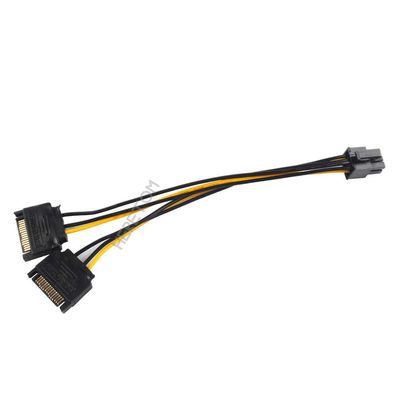 20cm Sata Power to 6 pin Graphics Power Supply Dual Sata Power Cord 15 pin Male M to PCI-e 6 Pin Female Video Card Power Cable