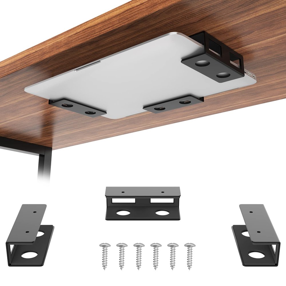 GOME Under Desk Laptop Mount Metal Bracket with Felt Board, Under Desk Laptop Tray Holder Shelf with Screws to Enhanced Stability