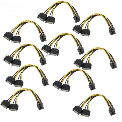 10PCS Dual 15 Pin Male Cable to (6+2) 8 Pin Male PCIE PCI Express Video Card SATA Power Cable Adapter Data Cables 20CM