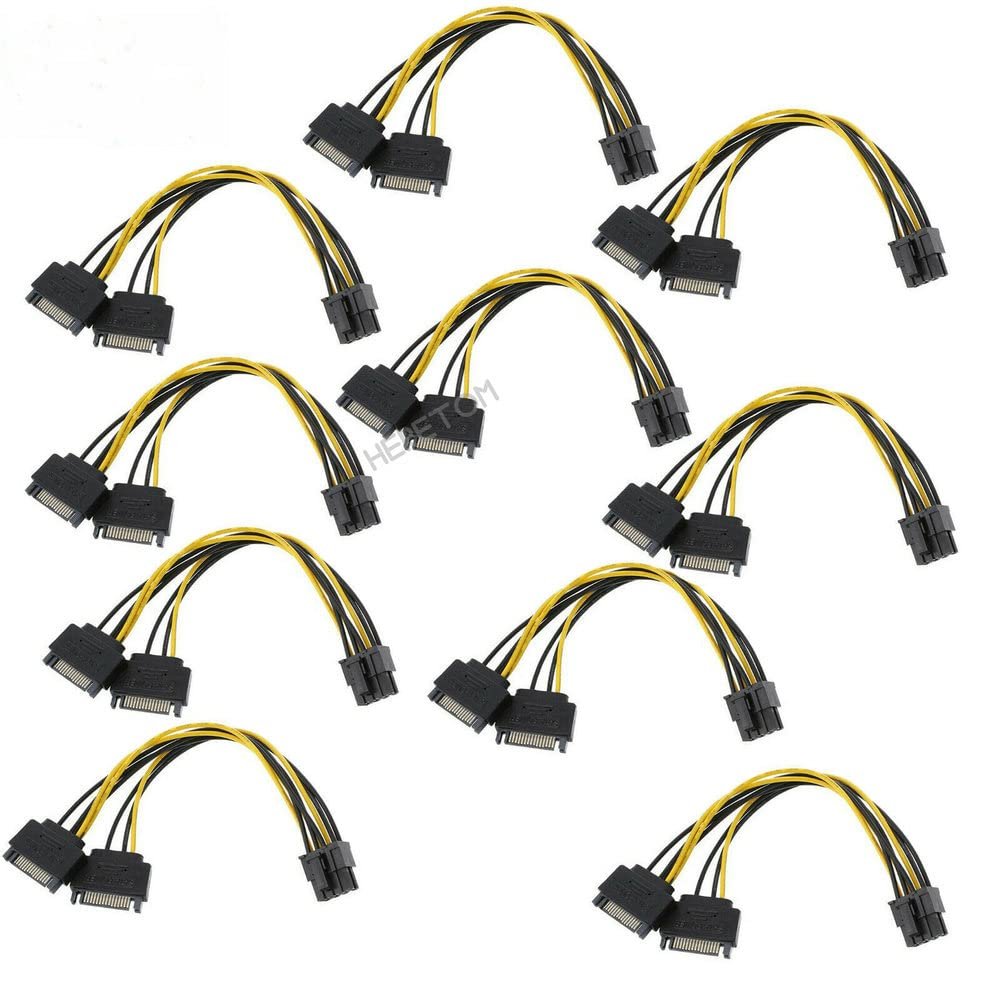 10PCS Dual 15 Pin Male Cable to (6+2) 8 Pin Male PCIE PCI Express Video Card SATA Power Cable Adapter Data Cables 20CM