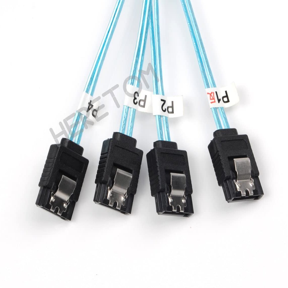 1M Mini SAS 36P SFF 8087 to 4 sata 7P Reverse with Latch Cable Blue core Black Weave Cable 100cm