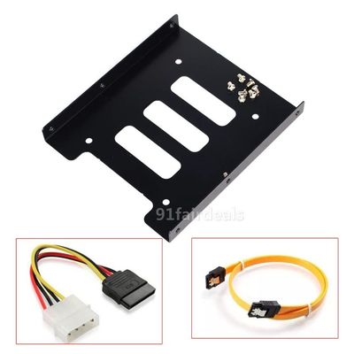 2.5" to 3.5" SSD HDD Metal Mounting Bracket Adapter Hard Drive Holder for PC SSD with Cable Black